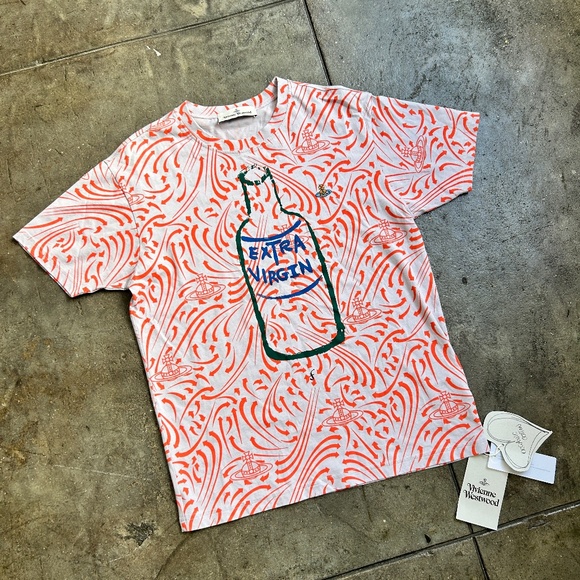 Vivienne Westwood 300$ Brand new Extra Virgin Olive Oil T Shirt w/ Orb Print - Picture 1 of 12